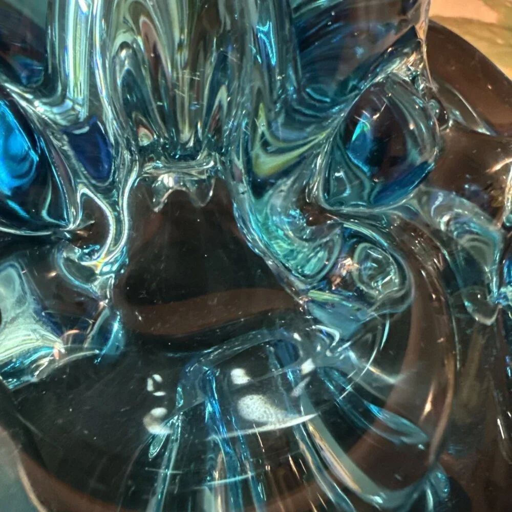 VTG Aqua Ocean blue Murano type Flower glass bowl Ashtray Trinket Dish - Picture 6 of 8